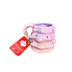 Merry Moments ALDI Coffee Cup Mug Christmas Tree Pink Ceramic New 13.5 oz